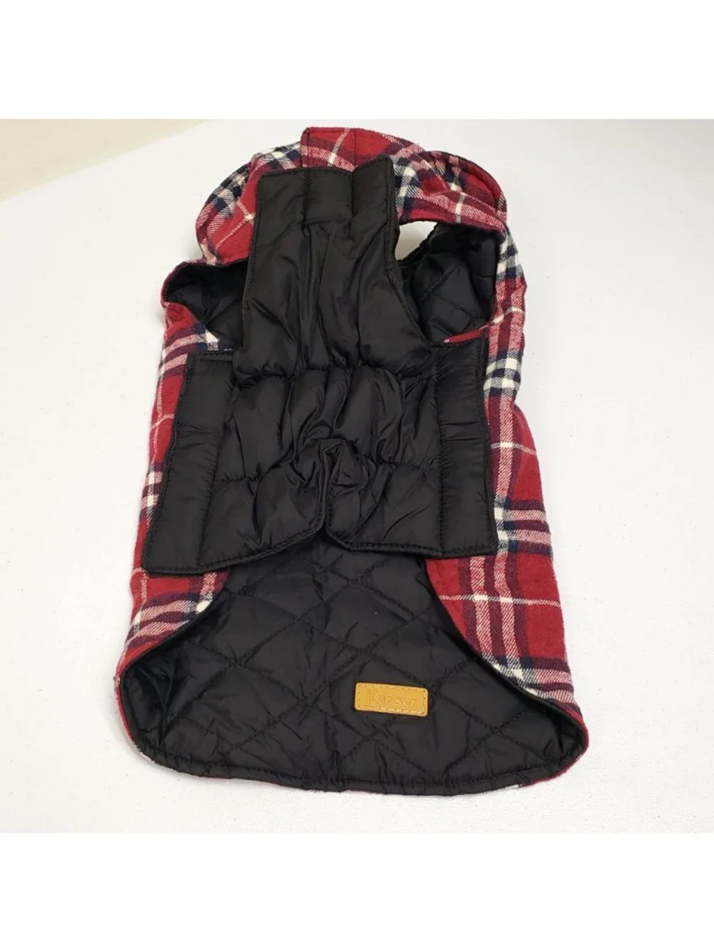 Kuoser Reversible Dog Pet Coat Puffer Jacket Red Plaid Size Large